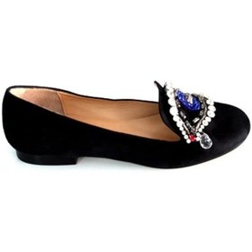 Resim Lacivert Hakiki Deri-süet Taşlı Kadın Babet Lacivert 