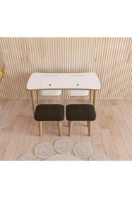 Resim Fahrettin Küçük Montessori Çocuk Masası Oyun Masası Aktivite Masası Çalışma Masa 2 Adet Welsoft Siyah Puflu Tabureli 