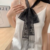 Resim 1 adet Bohem Tarzı Siyah Dantel Eşarp - Kadınlar için Çok Yönlü Bahar ve Yaz Aksesuarı, Polyester Karışımı, Rüzgar Geçirmez ve Dekoratif, Elde Yıkanabilir, Şık Boyunluk | Bohem Boyunluk | Polyester Eşarp 