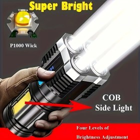 Resim COB Yan Lambalı USB Şarj Edilebilir, Metal Kaplama, 200 Lümen, 150m Menzilli, ABS Malzeme, Laser Yok, Şarj Edilebilir Pil, Taktiksel El Feneri|Modern El Feneri|Dayanıklı Yapı, LED El Feneri 