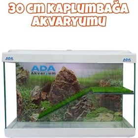 Resim Ada Akvaryum Su Kaplumbağası Akvaryumu Bahçeli Rampalı Dinlenme 35x25x15 Cm Arka Plan Hediyeli 