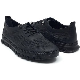 Resim Taşpınar %100 Hakiki Deri Kadın Ortopedik Yazlık Günlük Akıllı Lastik Bağcıklı Ayakkabı 36-41 Siyah 