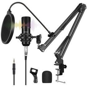 Resim Puluz Kondenser Mikrofon Stüdyo Yayını Profesyonel Şan Mikrofon Kitleri, Süspansiyonlu Makas Kolu Ve Metal Şok Montajlı Ve Usb Ses Kartı 