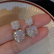 Resim 1 Çift Şık Vintage Esintili Kare Damlalı Küpeler, Işıltılı Cam, Çinko Alaşımı & Bakır Saplar - Günlük Kıyafetler ve Parti Durumları İçin Mükemmel 