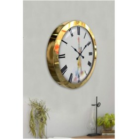 Resim Bahat Gold Altın Varaklı Salon Ofis Duvar Saati Metal Çerçeve 36 Cm 