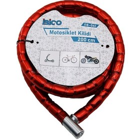 Resim Tüp Anahtarlı Metal Kafa Çelik Motor - Bisiklet Kilit Silindirik Spiral Kilit Kırmızı Kılıf22mm X 200cm 4801 Çok Renkli 
