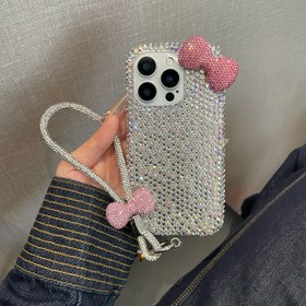 Resim Basit Flaş Elmas Küçük Yay Tam Ekran Taşlı Cep Telefonu Kılıfı ile Yay Bileklik Uygun iPhone 16 Pro Max için 