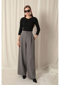 Resim Saklımoda Atlas Kumaş Palazzo Kadın Gri Pantolon Çok Renkli 