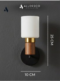 Resim Elyra Modern Dekoratif Duvar Aplik Ahşap Detaylı Camlı Aydınlatma Beyaz 