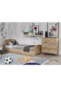Resim Kzn Home Soft Çocuk Odası Takımı Meşe Karyola 3 Kapaklı Gardırop 3 Çekmeceli Şifonyer Tamamı Mdf 