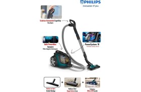 Resim Philips Marathon Yüksek Emiş Güçlü Otomatik Açılma/kapanma Özellikli Powercyclone 10 Triactive+ LED Başlıklı Premium Toz Torbasız Süpürge, Turbo Başlıklı + Mutfaktartısı 