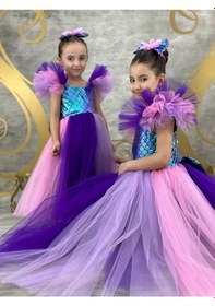Resim Ay Kids Kız Çocuk Deniz Kızı Temalı Kabarık Tütü Elbise Parti Elbisesi 1405mor Mor 