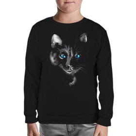 Resim Cat in Blue Siyah Çocuk Sweatshirt 