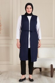 Resim Uzun Buyuk Beden Yelek Kadin Hermevsim - Lacivert / 5XL 
