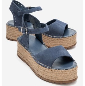 Resim Luvishoes Serez Kot Mavi Süet Hakiki Deri Kadın Hasır Dolgu Taban Sandalet Mavi 