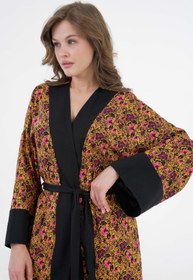 Resim Saade Sarı Desenli Maxi Dokuma Kimono 