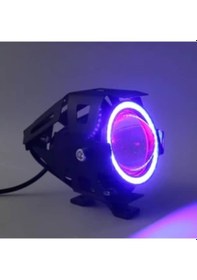 Resim U7 Motosiklet Sis Farı Mercekli Büyük Kafesli Sarı Angel Çakarlı 