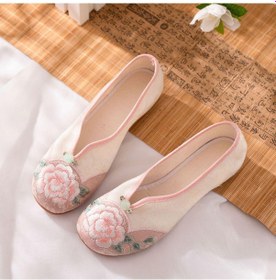Resim Yaz Nakışlı Kumaş Ayakkabılar Etnik Stil Alçak Topuk Çin Cheongsam Kadın Ayakkabıları Pembe 