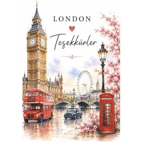 Resim London Temalı Thank You Kartı 8x5 Cm Sipariş Teşekkür Kartı Paket Içi Not Kartı 100 Adet 