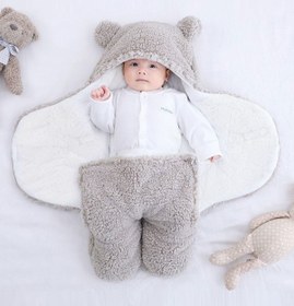 Resim Bundera Nesli Yeni Doğan 0-6 Ay Bebek Dış Kundak Uyku Tulumu Wellsoft Peluş Kapüşonlu Sarma Battaniye 