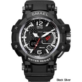 Resim Hanyang Siyah Gümüş Smael Erkekler Kuvars Dijital Saat Erkek Spor Saatler Elektronik Askeri Kol Saati Erkek Su Geçirmez Saat 1509 Relogios Masculino (Yurt Dışından) 