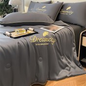 Resim 1 adet Rüya Gibi Yaz Esintisi Hafif Yorgan - Yumuşak, Hafif Bej Dostu %100 Mikrofiber, Altın Yaprak ve "DREAMCITY" Yazılı Tasarım, Gri ile Altın Vurguları, Makinede Yıkanabilir, Yastık Kılıfı ve Çarşaf Dahil Değildir, Yazlık Yatak Örtüsü | Fantezi Tema Dekoru | Altın Yaprak Vurguları 