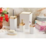 Resim Genel Markalar 5 Parça Akrilik Gold Çizgi Soft Banyo Takımı Kare Banyo Seti Mat Beyaz 
