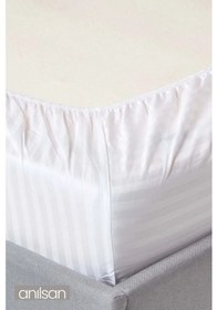 Resim 4'lü Çizgili Saten Lastikli Çarşaf Tek/çift Kişilik,83tel Beyaz 