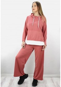 Resim Bol Paça Kapşonlu Eşofman Takımı Pudra - 1908.130. Çok Renkli 