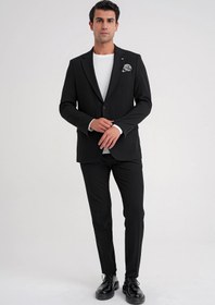 Resim Efor Slim Fit Çift Yırtmaç Esnek Pamuklu Siyah Blazer Ceket C 716 