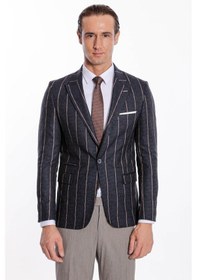 Resim Wessi Çizgili Slim Fit Füme Erkek Ceket Siyah 