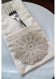 Resim 6 Adet Dekoratif Elegant Dantelli Kaşıklık Servis Sunum Krem 