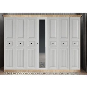 Resim Arona Membran 7 Kapaklı Gardırop Montaj Dahil Meşe Beyaz 280 Cm 