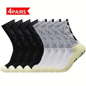 Resim 4 Çift Erkek Atletik Mürettebat Çorabı - Kalın Havlu Taban, Kaymaz Tutuş, Koku Dirençli, Koşu, Bisiklet, Yoga ve Eğitim için Nefes Alabilir Naylon Karışımı (Siyah, Beyaz, Kırmızı, Mavi) 