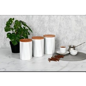 Resim 3'lü Vakumlu Ahşap Kapaklı Kavanoz Seti 3x1000ml 