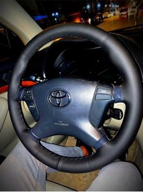 Resim Dikişli Direksiyon Kılıfı Siyah Deri Siyah Dikişli Toyota Avensis İçin Siyah 