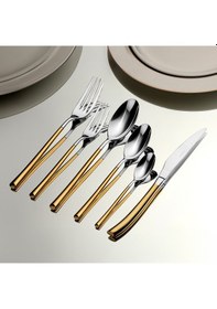 Resim Elegance Altın Saten 6 Kişilik 36 Parça Çatal Kaşık Bıçak Takımı 