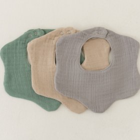 Resim elibaby 3'lü %100 Organik Pamuk 8 Katlı Multi Müslin Çiçek Erkek Bebek Salya Mama Önlüğü,Yakalık (MODEL1) 