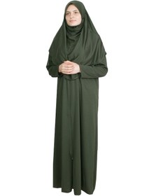 Resim Zehranaz Namaz Elbisesi Koyu Haki Fermuarlı Namaz Elbisesi Koyu Haki 