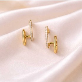 Resim Taş Detaylı Altın Renk Modern Küpe Gold 