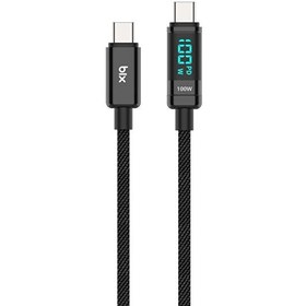 Resim Bix Type-C to Type-C 100 W 480 Mbps E-Marker Çipli LED Dijital Ekranlı Şarj ve Data Kablosu 1 M Siyah 