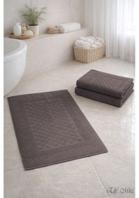 Resim 3 Lü Banyo Ayak Havlusu Seti %100 Pamuk Damatouch Antrasit 