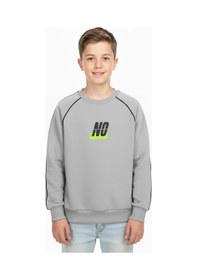 Resim No Baskılı Kapşonsuz Rahat Erkek Çocuk Sweatshirt-90829 Gri 