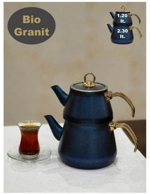 Resim Yunusoğlu Home Granit Kaplama Gold Kulplu Cam Kapak Çaydanlık Mav 