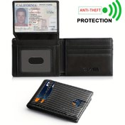 Resim Anti-Theft Koruma ile Erkekler için Ultra-İnce Bifold Cüzdan, 2 ID Penceresi ve Çoklu Kart Yuvaları ile 