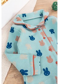 Resim Babymod Önden Çıt Çıtlı Tavşan Desenli Yeşil Pamuklu Erkek Bebek/çocuk Pijama Takımı 001 