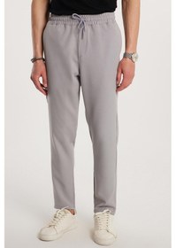 Resim Tudors Erkek Beli Lastikli Bağcıklı Jogger Gri Pantolon Rahat Kesim Yan Cepli-33183 Gri 