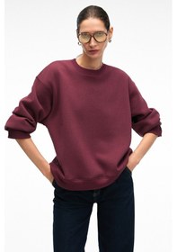 Resim Grimelange ESME Kadın Oversize Yuvarlak Yakalı Kol Ucu Ve Etek Ucu Manşetli Bordo Sweatshirt 