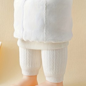 Resim 1 adet, Çocuklar, Erkekler ve Kızlar için Sonbahar ve Kış Polarlı Pantolon, Örme Kalınlaştırılmış Polarlı Tayt, Dar Kesim Yüksek Bel Geniş U-Bilek Kış İç/Dış Giyim, Hafif Bej Renkli 