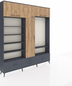 Resim Arges Dolap 18 Raflı 4 Çekmeceli Tek Askılı 220x30x243 Antrasit-çam/antrasit Atlas Çam/antrasıt 